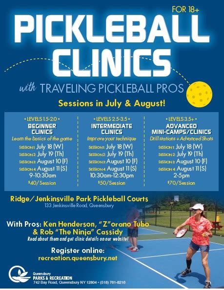 Pickleball clinics near me - Registration opens 45 minutes prior to each 90 minute time slot. Two programs will run for 90 minutes each, from 9-10:30 a.m. & 10:30 a.m.-12 p.m. on Monday, Tuesday (9 a.m. remains ‘Easy Pace Play’), Wednesday and Friday. Maximum capacity of 26 players per 90 minute session.